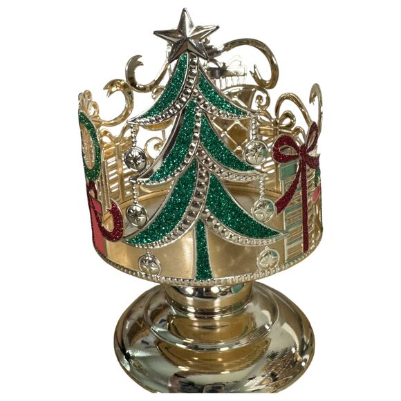 Bath & Body Works Gold Christmas Holiday Tree Presents 3 Wick Candle Holder - Picture 2 of 6